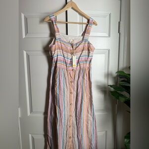 NWT C&C California Striped Linen Midi-Maxi Dress Sz 6 Preppy Travel Lagom Scandi